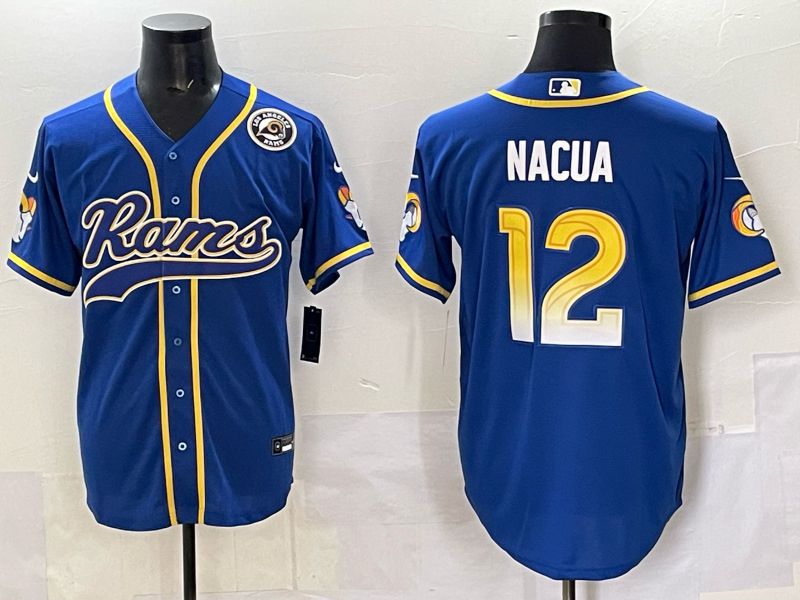 Men 2025 Los Angeles Rams #12 Nacua Blue Second generation joint name Nike Limited NFL Jersey style 02
